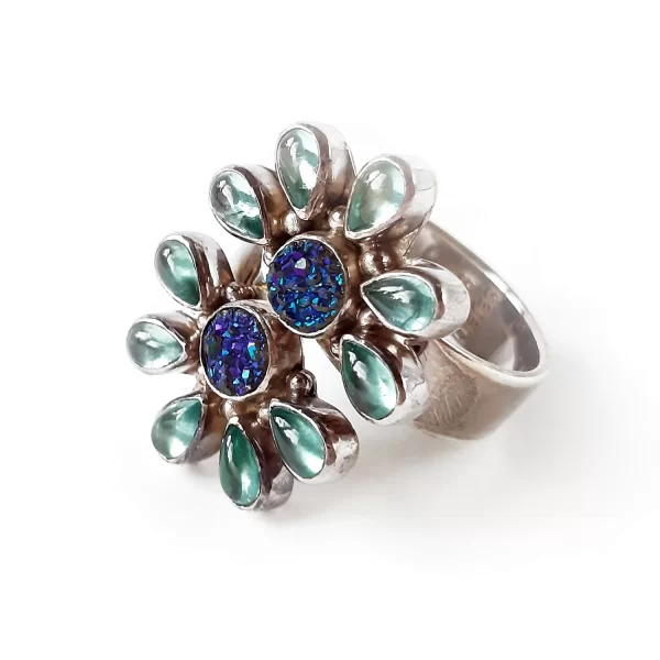 Винтажное серебряное кольцо «Агат и топаз» от Sajen